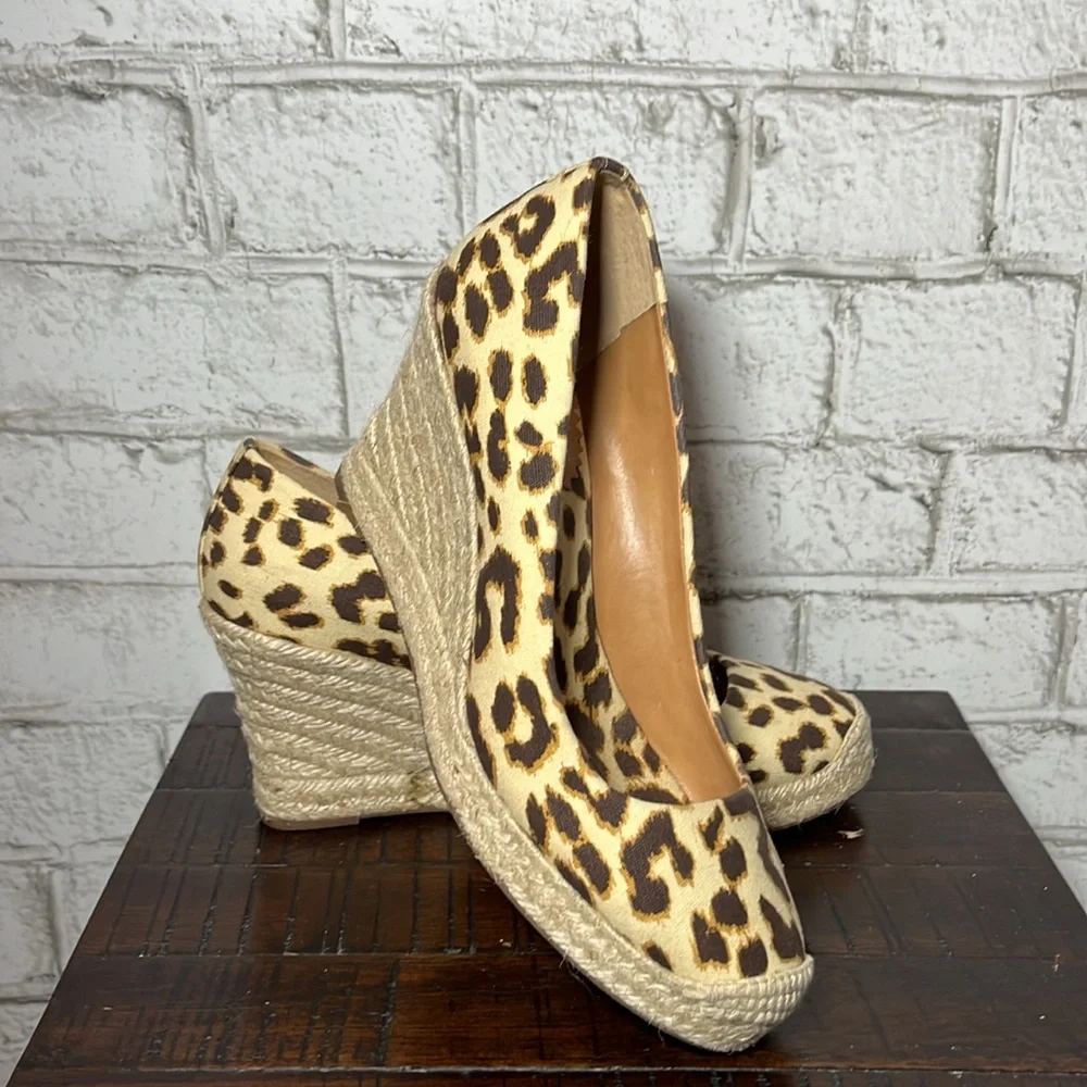 J Crew Seville Espadrilles brown leopard animal print heels